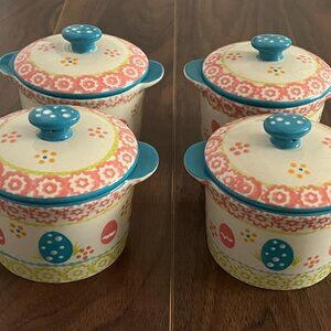 4X  NEW  Temp-tations Old World Egg Hunt Easter Collection Round Ramekins 8 oz